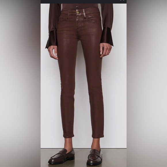 Frame Le Skinny100% Lamb LeatherPants Print in Burgundy Size 27 1610